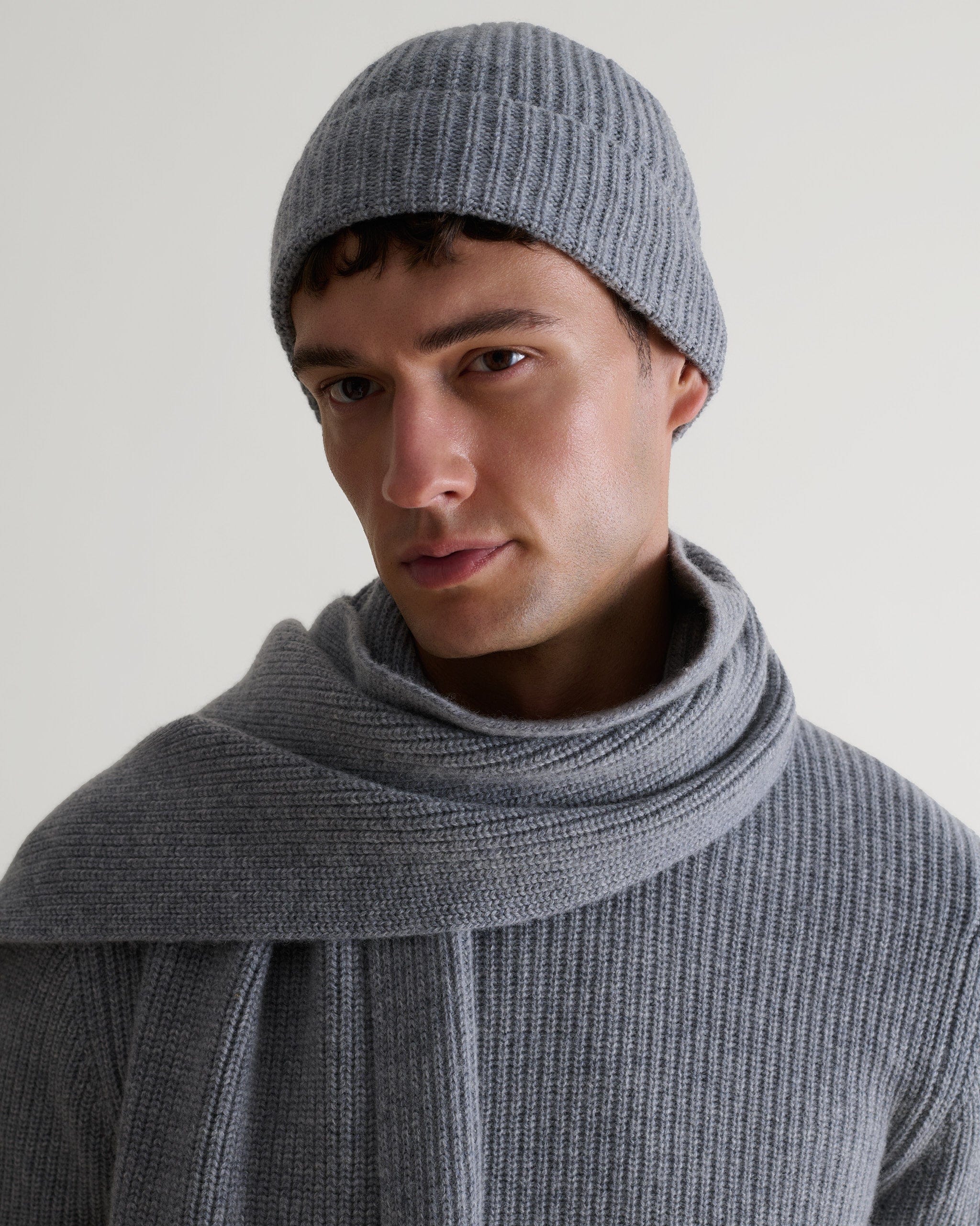 Men's Cashmere Merino Ribbed Knit Beanie