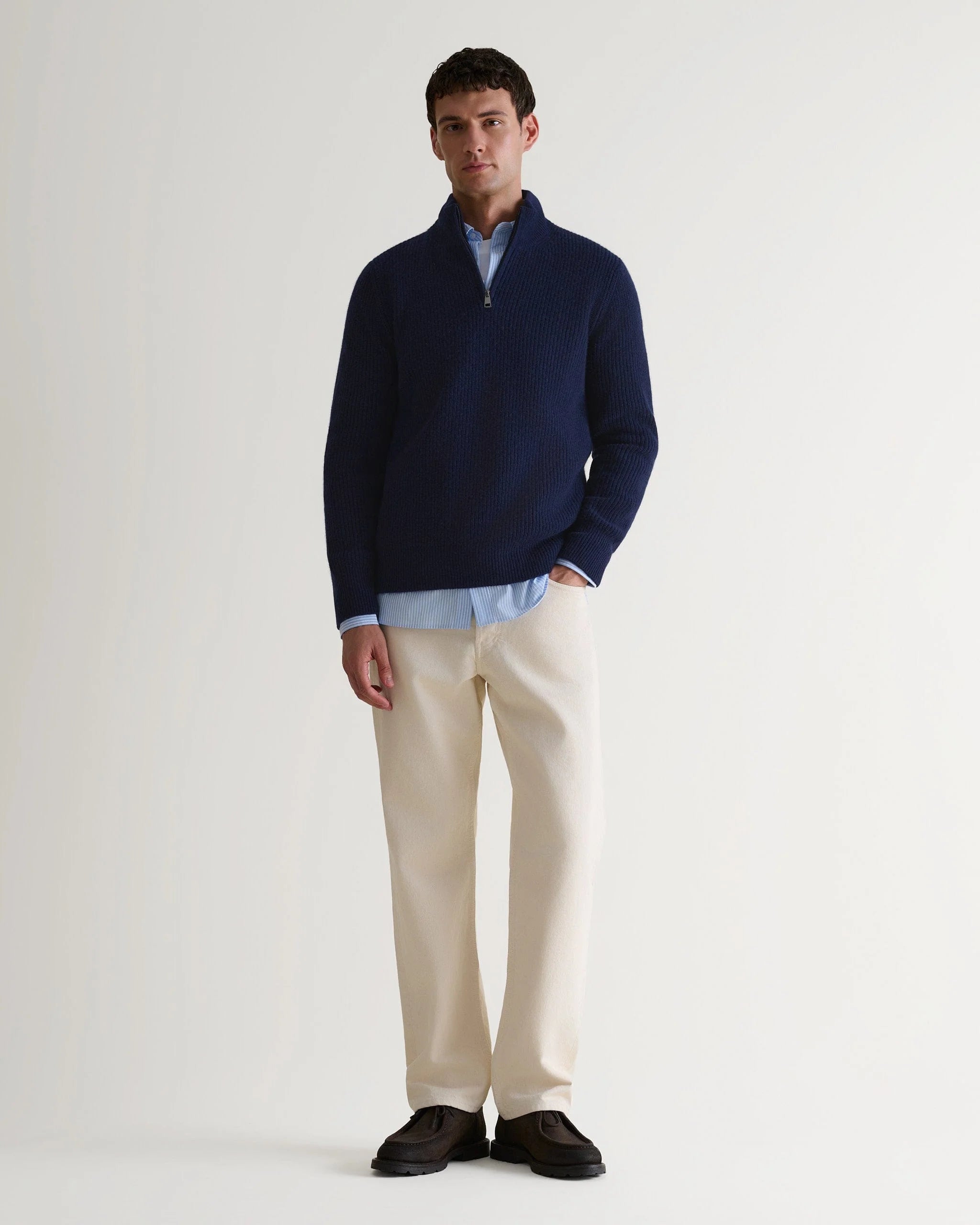 Men's Cashmere Merino Fishermans Rib 1/4 Zip Jumper