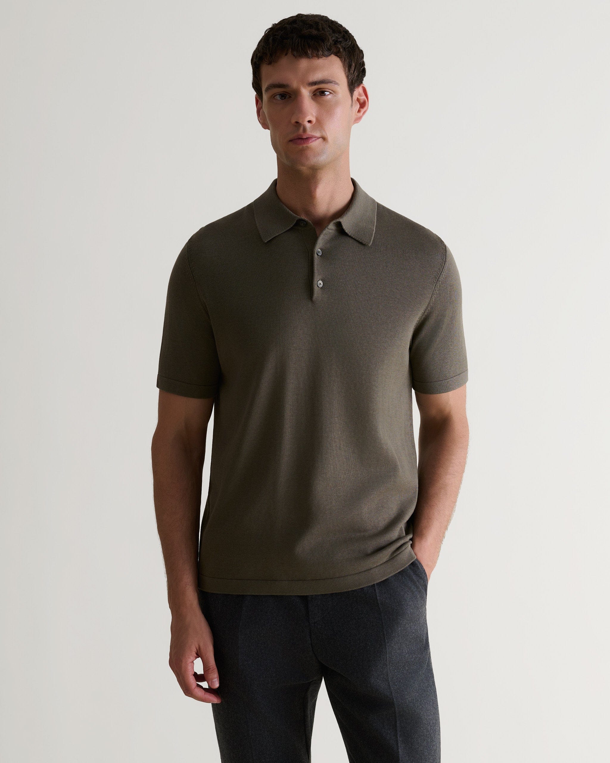 Men's Silk-Cotton Fine Knit Polo