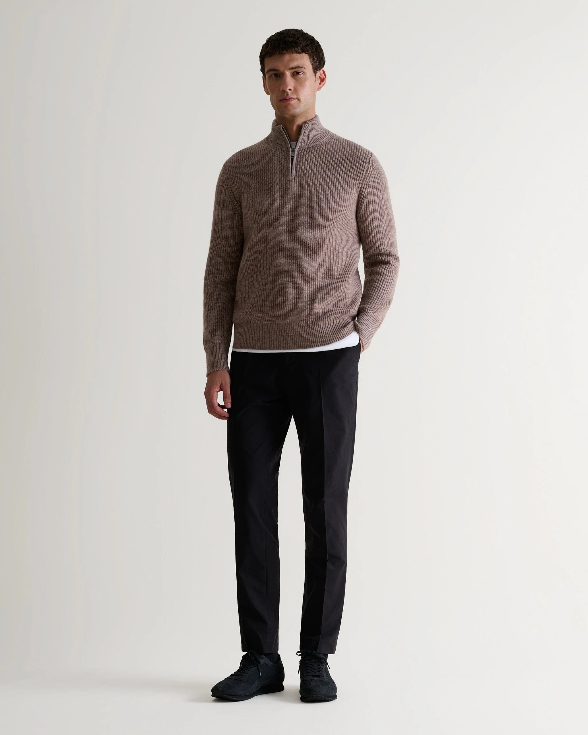 Men's Cashmere Merino Fishermans Rib 1/4 Zip Jumper