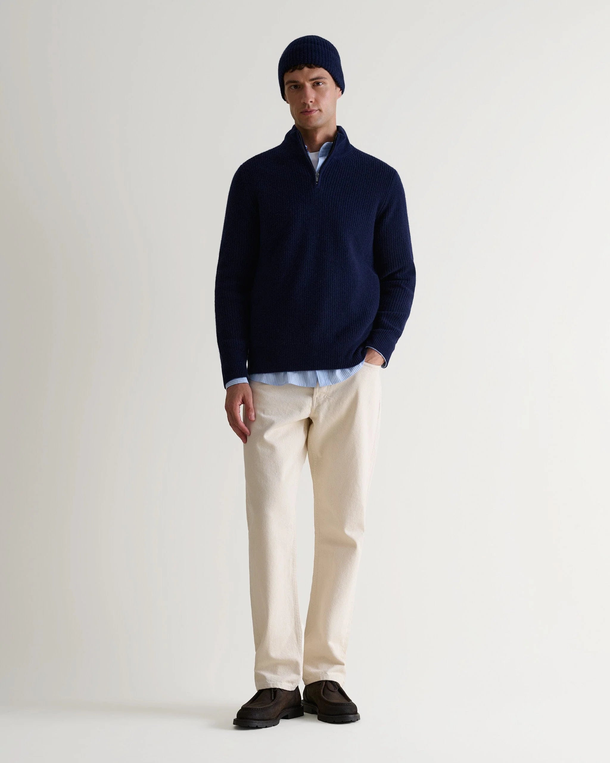 Men's Cashmere Merino Ribbed Knit Beanie