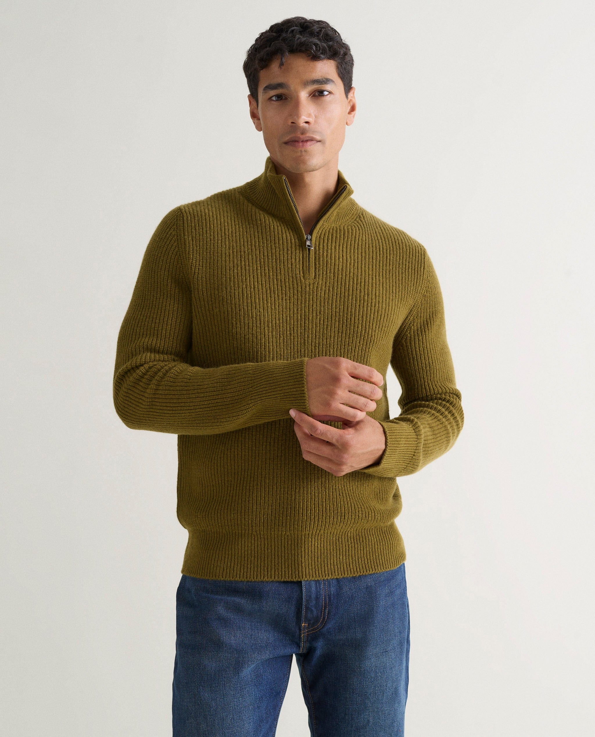 Men's Cashmere Merino Fishermans Rib 1/4 Zip Jumper