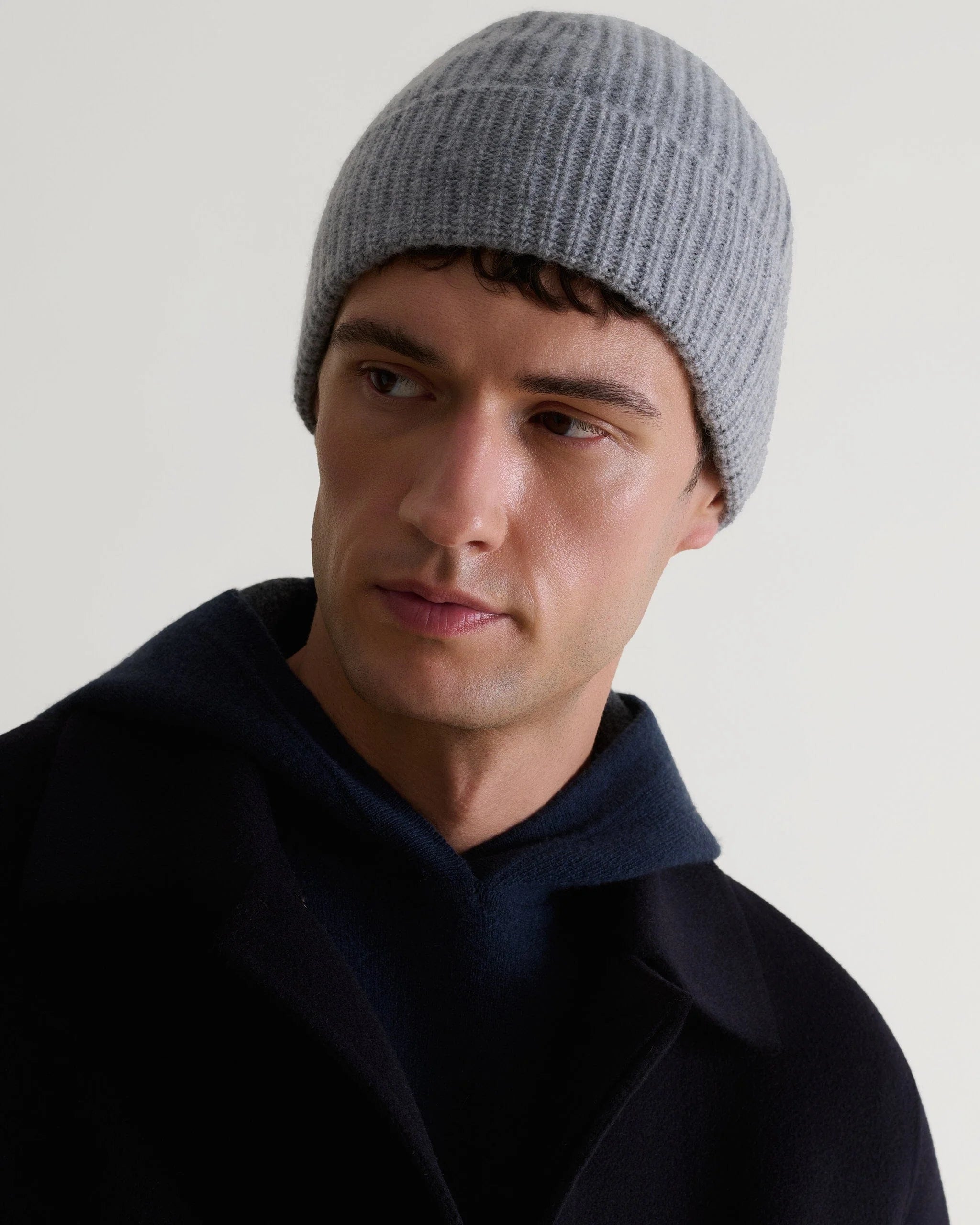 Men's Cashmere Merino Ribbed Knit Beanie