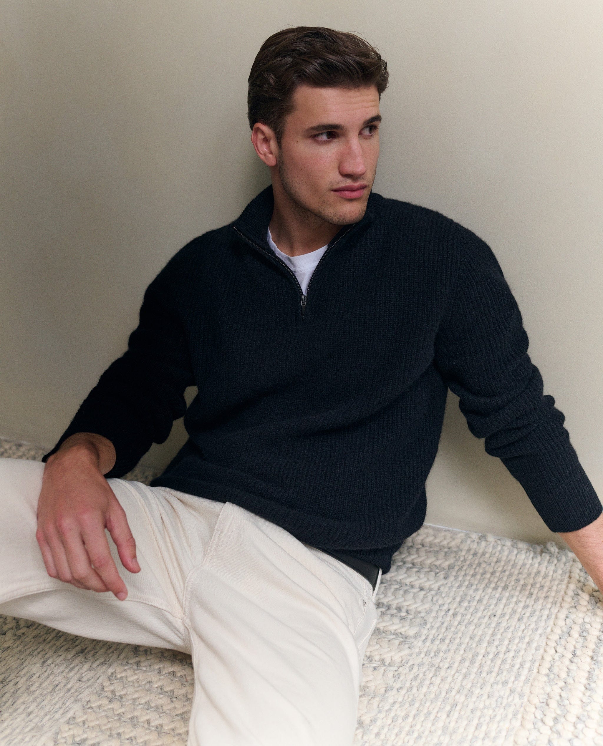 Men's Cashmere Merino Fishermans Rib 1/4 Zip Jumper